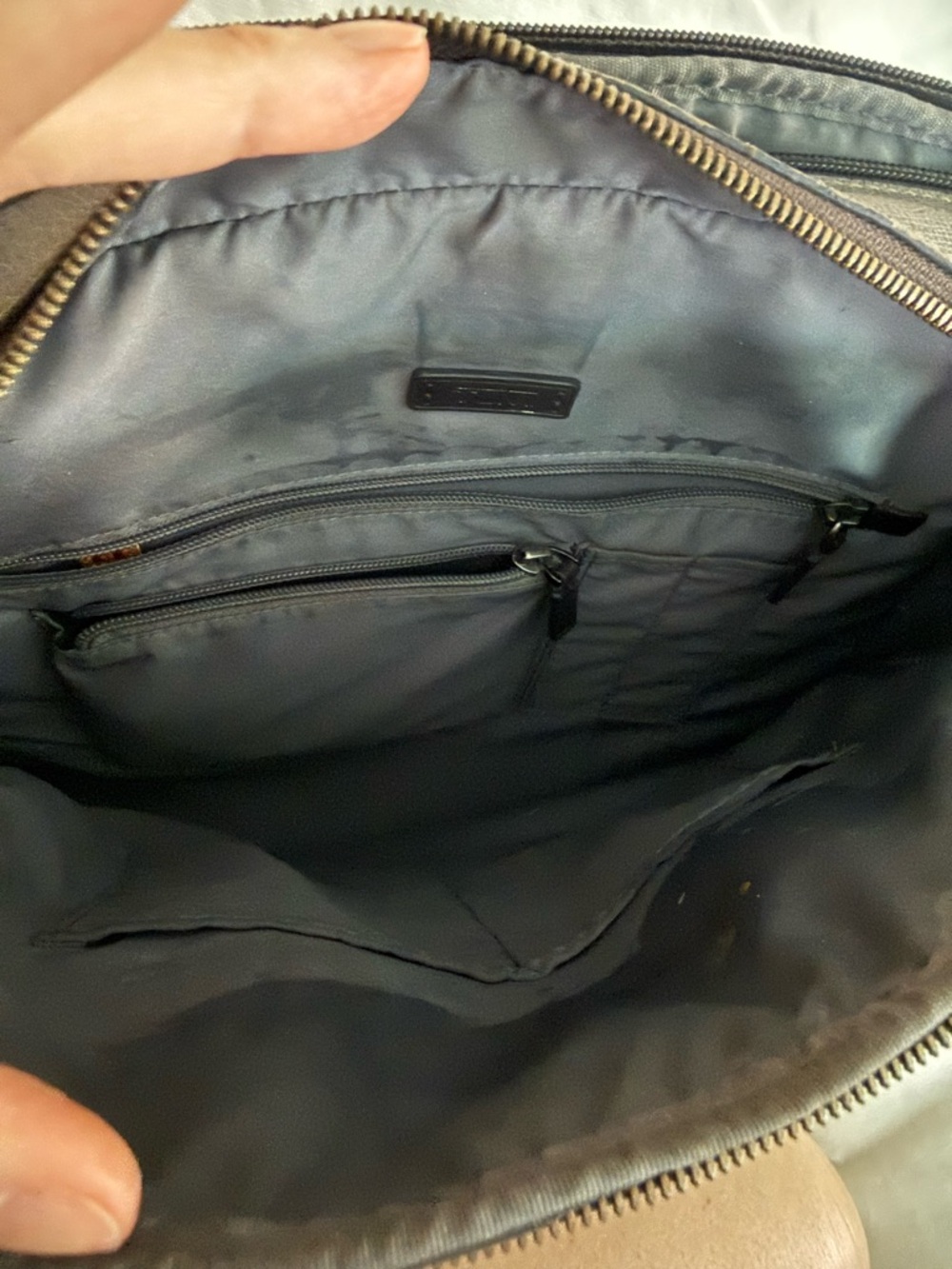 TUMI Gray Leather Backpack 79380MSF Laptop Travel Work Bag - Picture 6 of 6